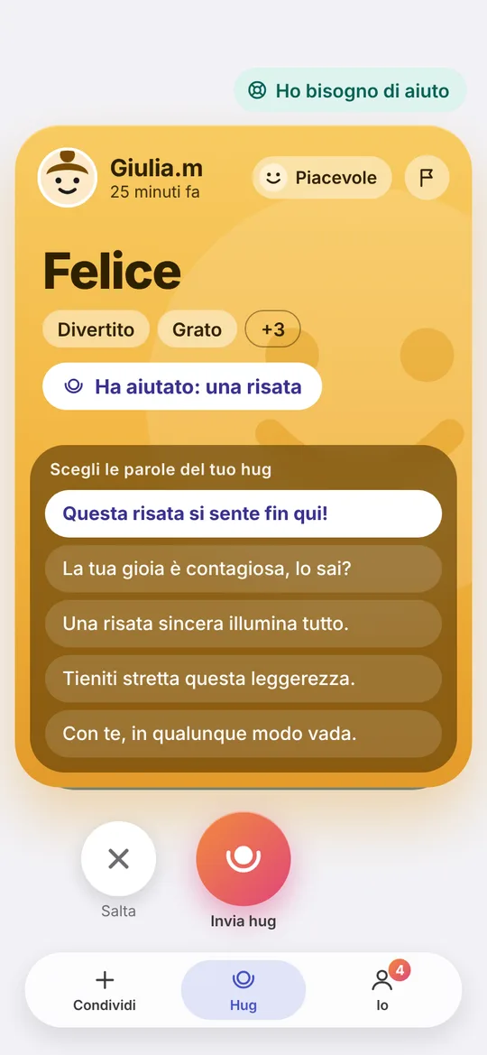 La carta di Giulia.m, che si sente felice, con messaggi festosi.